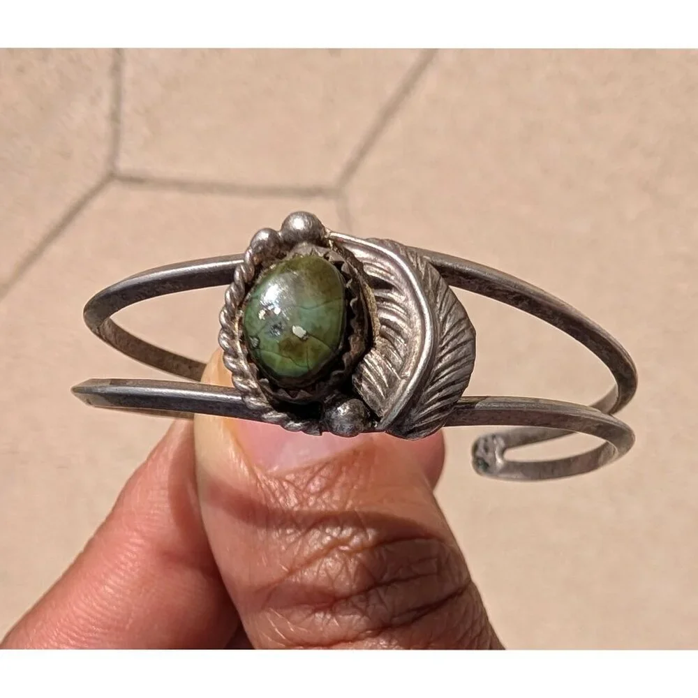 Navajo Sterling Silver & Turquoise Kids cuff Open Bracelet Native American 6.7g